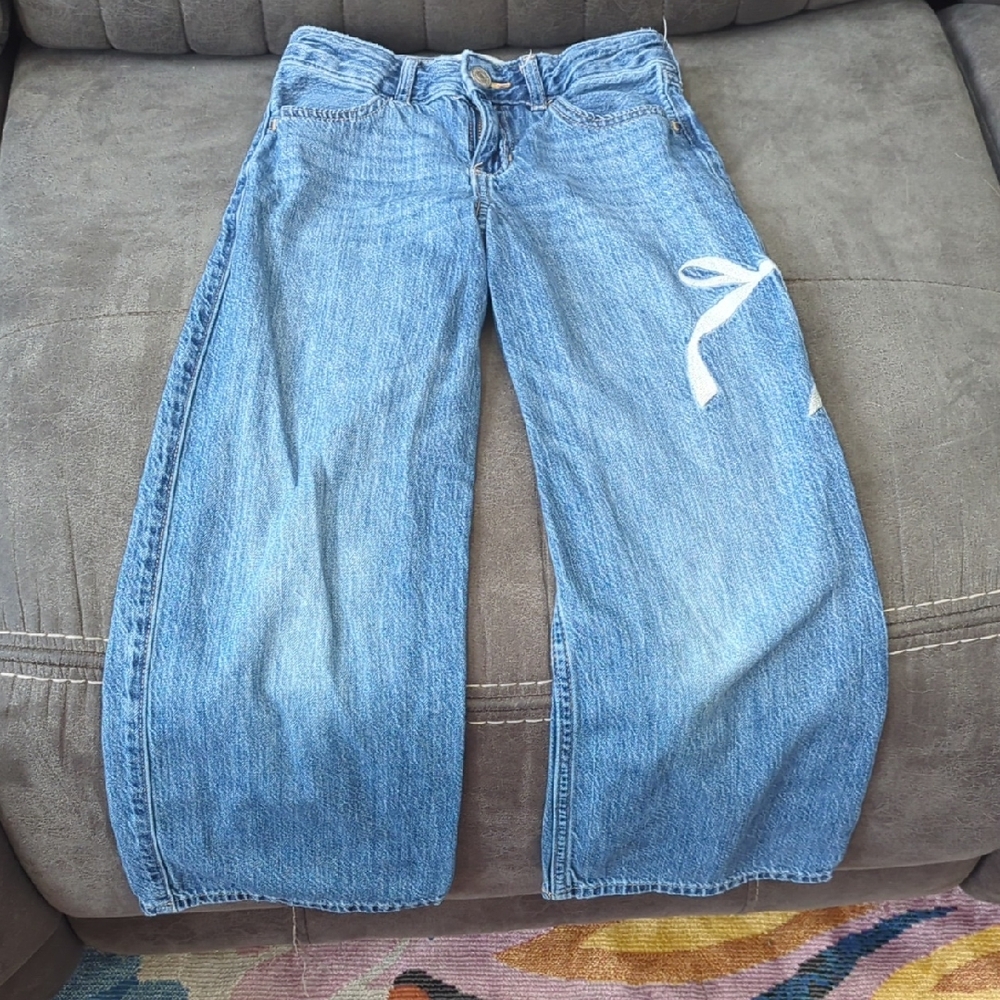 abercrombie kids Light Blue Wide-Leg Jeans with White Side Bow